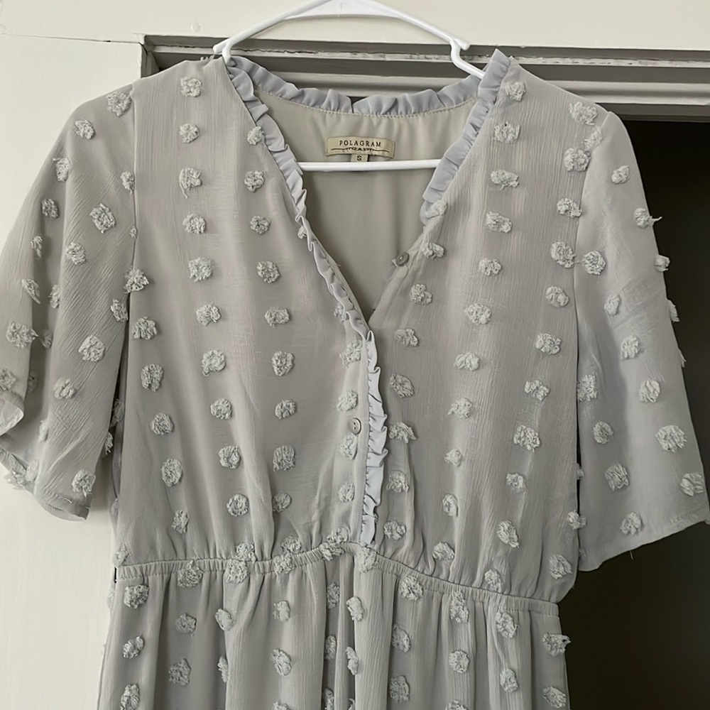 Polagram Swiss dot front button midi dress grey size small